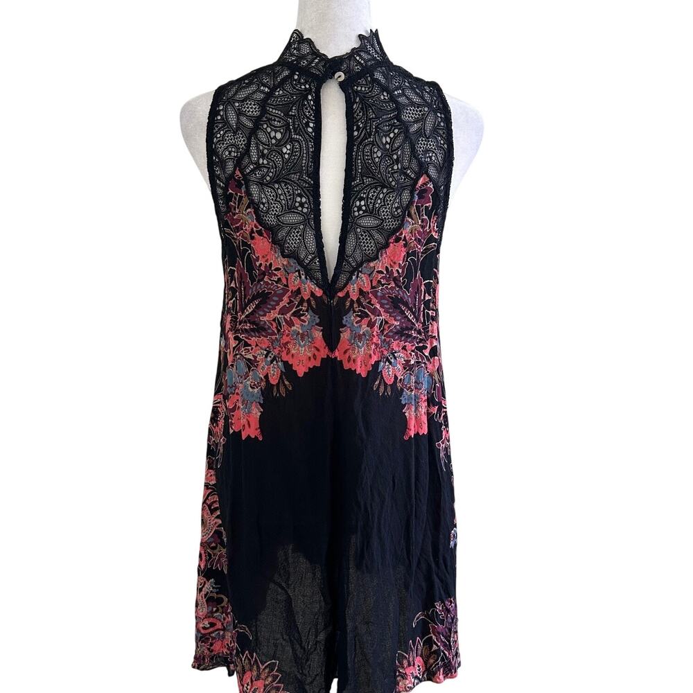 Intimately by Free People Dress Marsha Black Print Lace Slip Midi SZS Boho Fairy - Picture 3 of 9